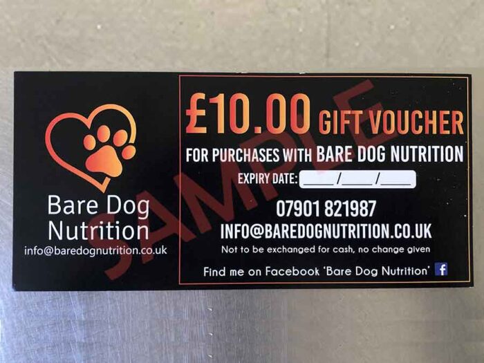 Bare Dog Nutrition £10 Gift Cards available